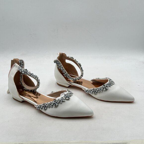 XYD White Pointed Toe D'Orsay Wedding Sparkly Rhinestones Ankle Strap Sandals - Picture 4 of 8